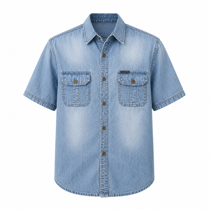 Denimskjorte til Herre – Kortermet Skjorte med Klassisk Krage