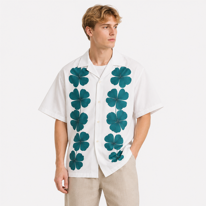 Hawaii Skjorte til Herre – Kortermet Lyocellskjorte med Retro Print – Beige