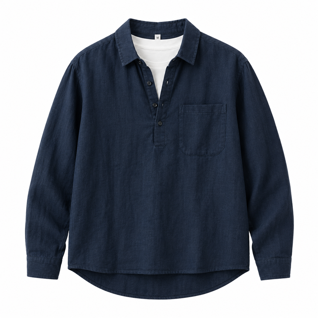 Linskjorte til Herre – Langermet Pullover med Firkantet Hals