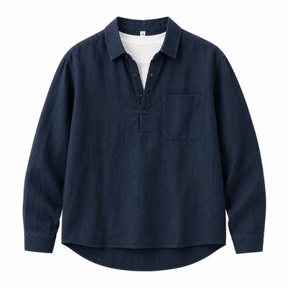 Linskjorte til Herre – Langermet Pullover med Firkantet Hals