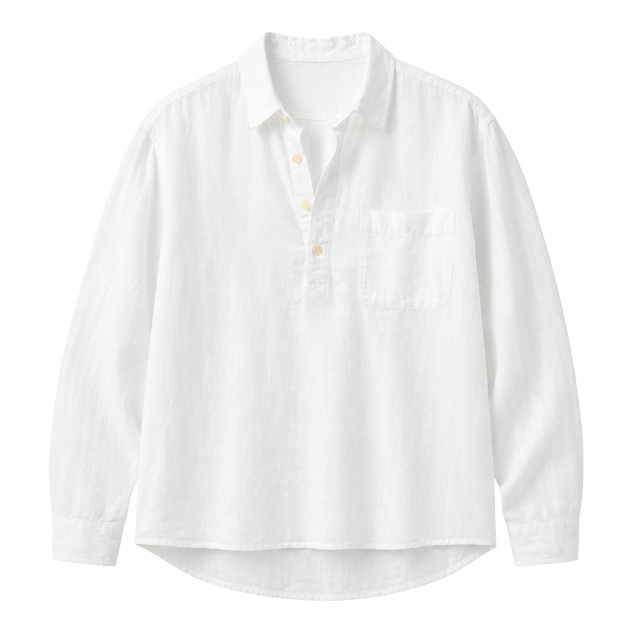 Linskjorte til Herre – Langermet Pullover med Firkantet Hals