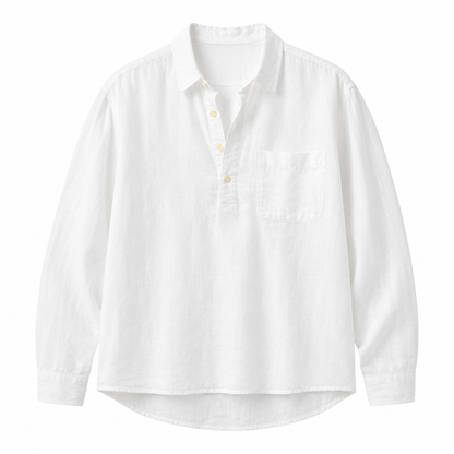 Linskjorte til Herre – Langermet Pullover med Firkantet Hals