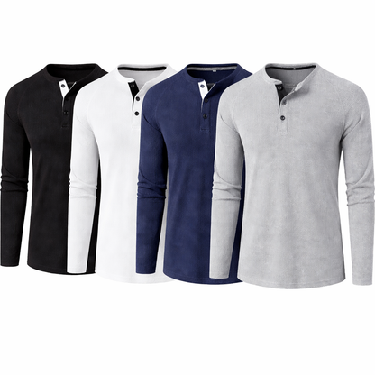 Herre T-skjorte i Vaffelstruktur – Slim Fit Langermet Henley i Bomull Pakke