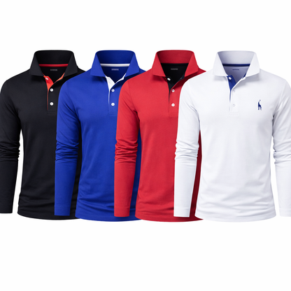 Langermet Pique Skjorte for Herre – Ensfarget med Brodert Hjort, Perfekt for Vår og Business Casual Pakke