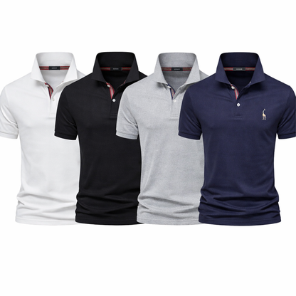 Klassisk Pique Polo for Herre – Kortermet i Bomull, Ensfarget og Perfekt til Sommeren Pakke – Hvit + Svart + Lysegrå + Marineblå