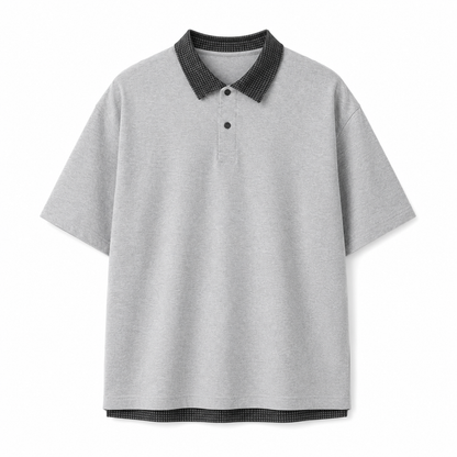 Retro Polo T-skjorte til Herre – Heavyweight Rutete Fake Two-Piece Design