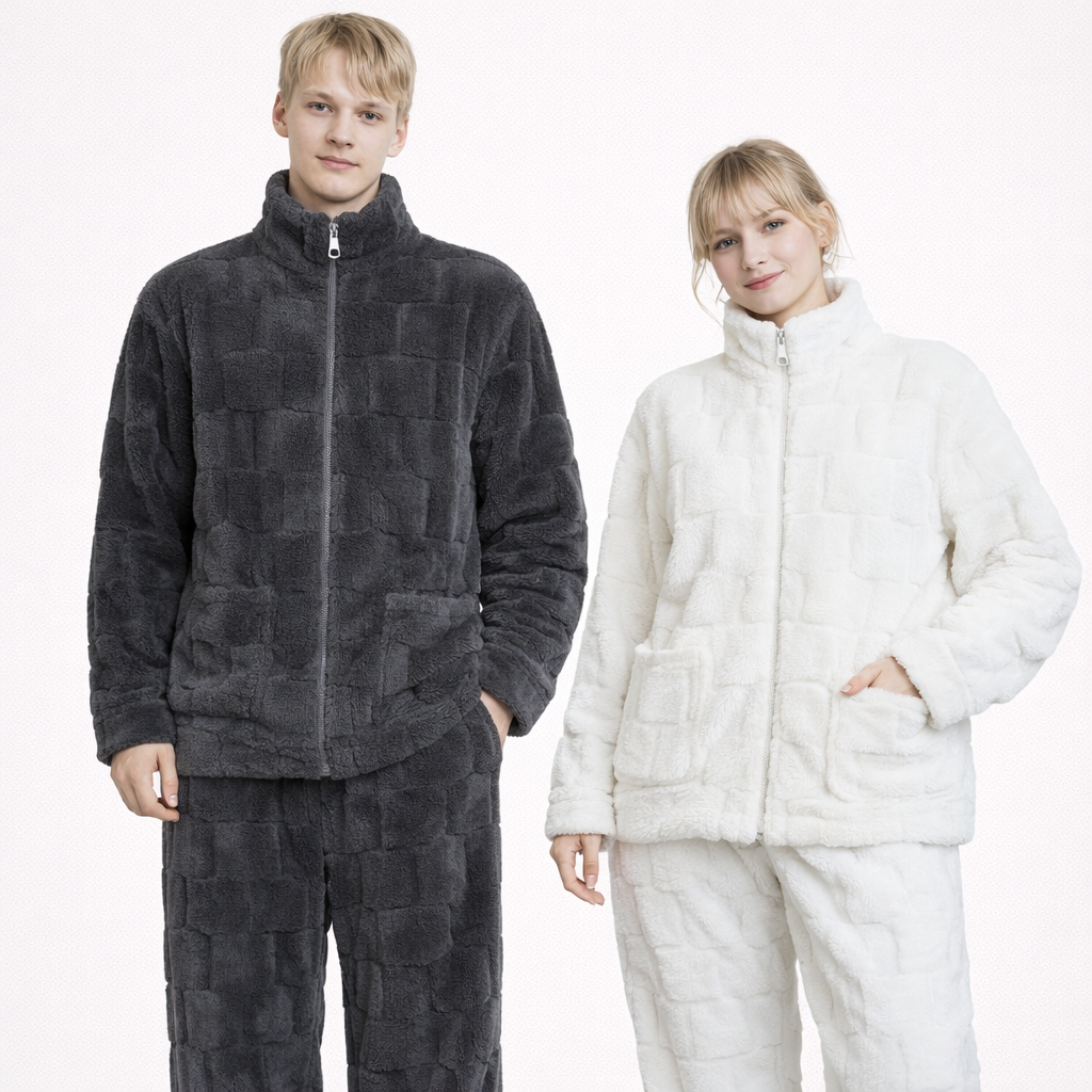 Matchende Par-Pysjamas i Varm Flanell – 2-delt Vintersett til Dame &amp; Herre | Tykk Nattøy/Loungewear
