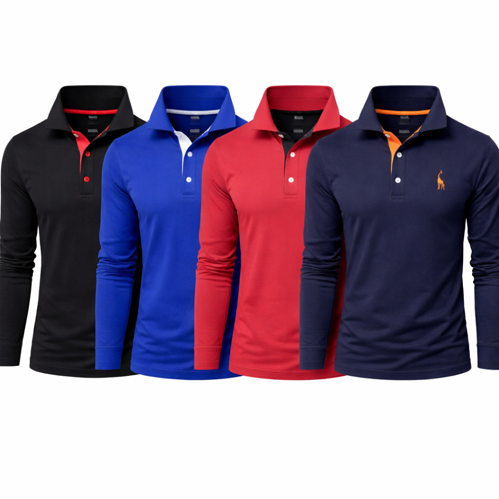 Langermet Pique Skjorte for Herre – Ensfarget med Brodert Hjort, Perfekt for Vår og Business Casual Pakke
