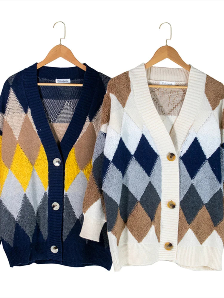 Rutete cardigan med knapper