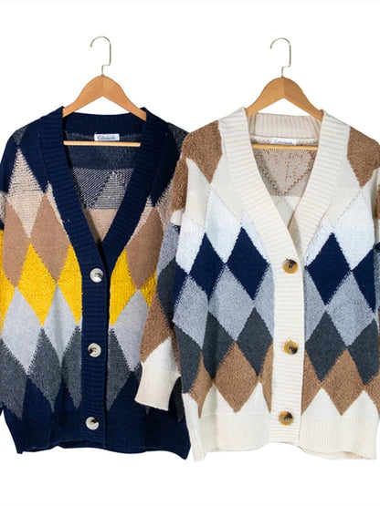 Rutete cardigan med knapper