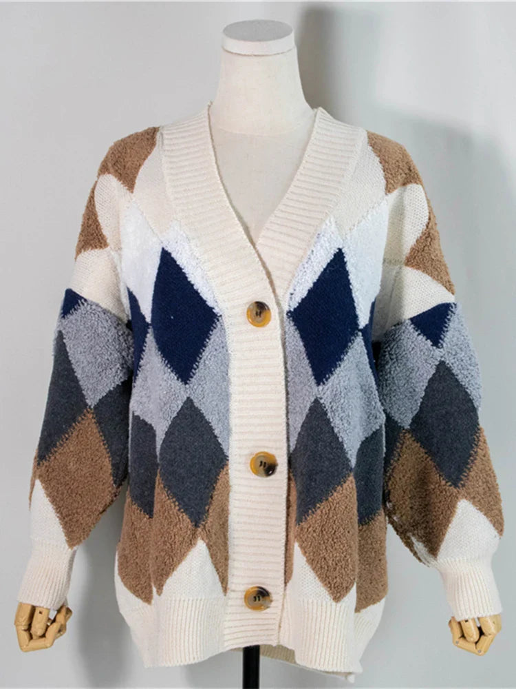 Rutete cardigan med knapper