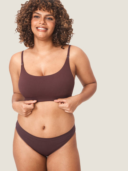 Ammebh uten bøyle i ribbestrikk – myk ammebralette med avtakbare innlegg