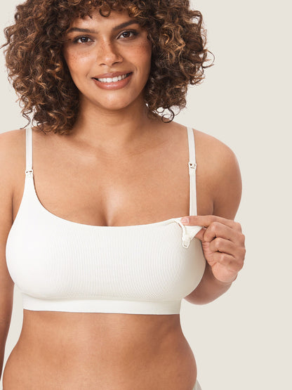 Ammebh uten bøyle i ribbestrikk – myk ammebralette med avtakbare innlegg