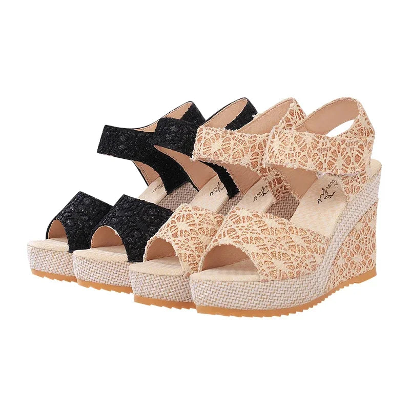 Sandaler med kilehæl Mesh Peep Toe Platform High Heel
