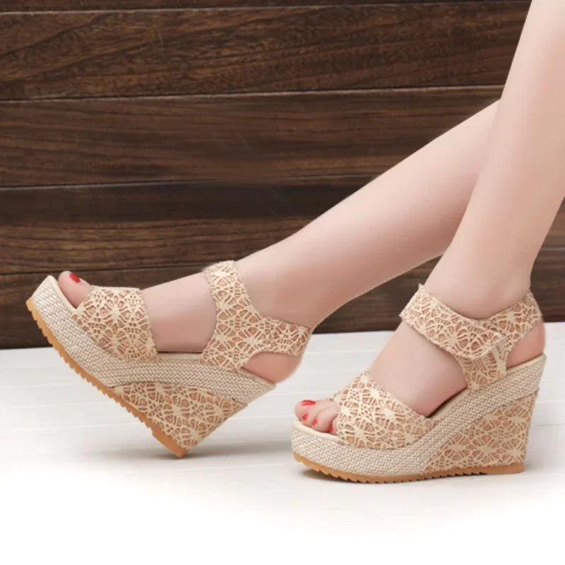 Sandaler med kilehæl Mesh Peep Toe Platform High Heel