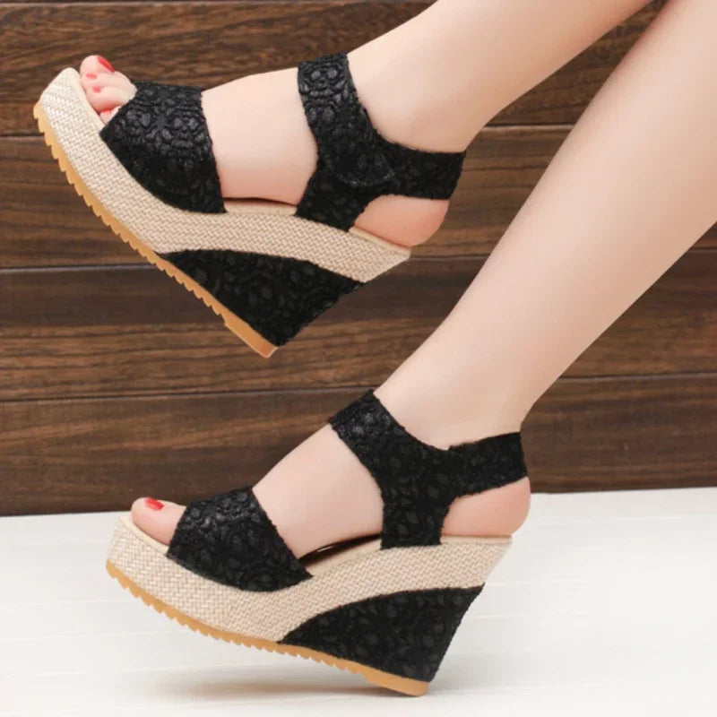 Sandaler med kilehæl Mesh Peep Toe Platform High Heel