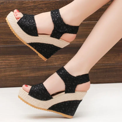 Sandaler med kilehæl Mesh Peep Toe Platform High Heel