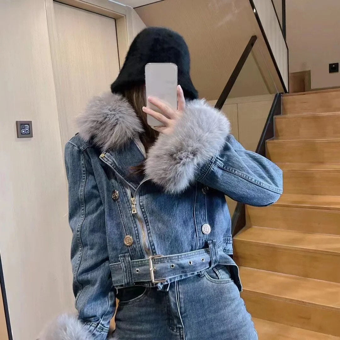 DENIMJAKKE MED KANT