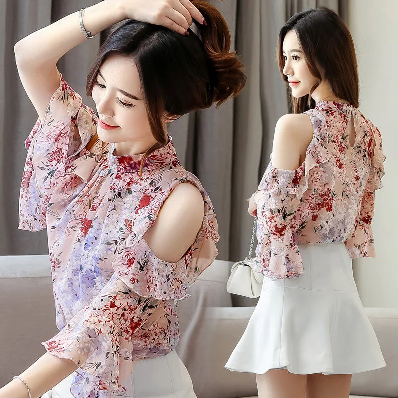 Chiffongbluse med sommerfuglermer