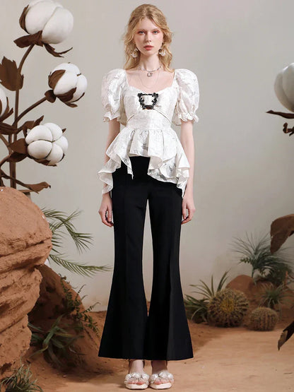 Slankende kortermet bluse
