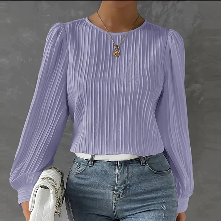 Elegant langermet løs puffbluse for kvinner