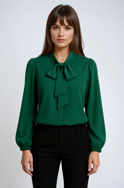 Elegant Bluse med Lange Ermer og Sløyfedetalj