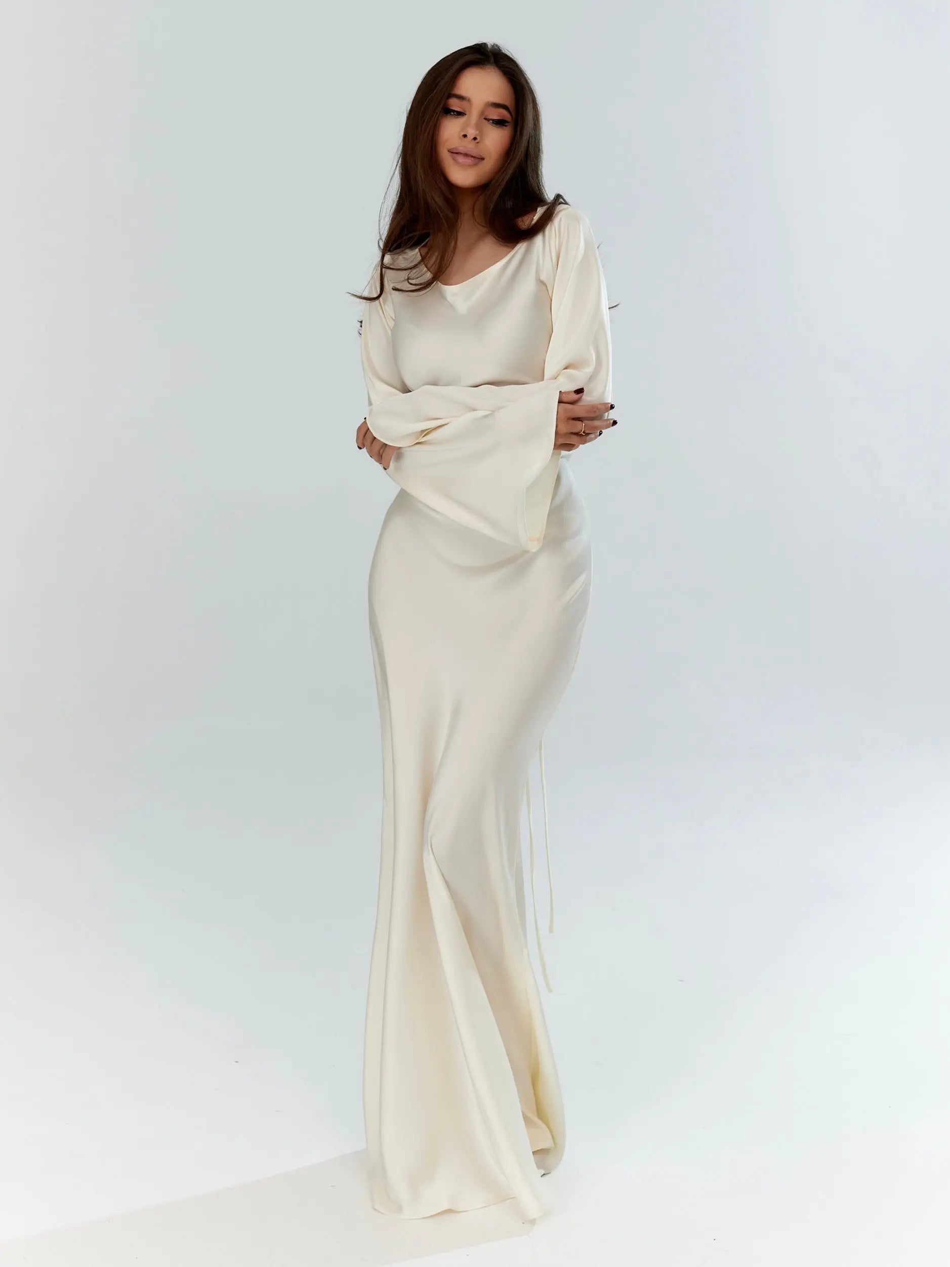 Elegant Bryllupsgjester Langermet Maxi Kjole