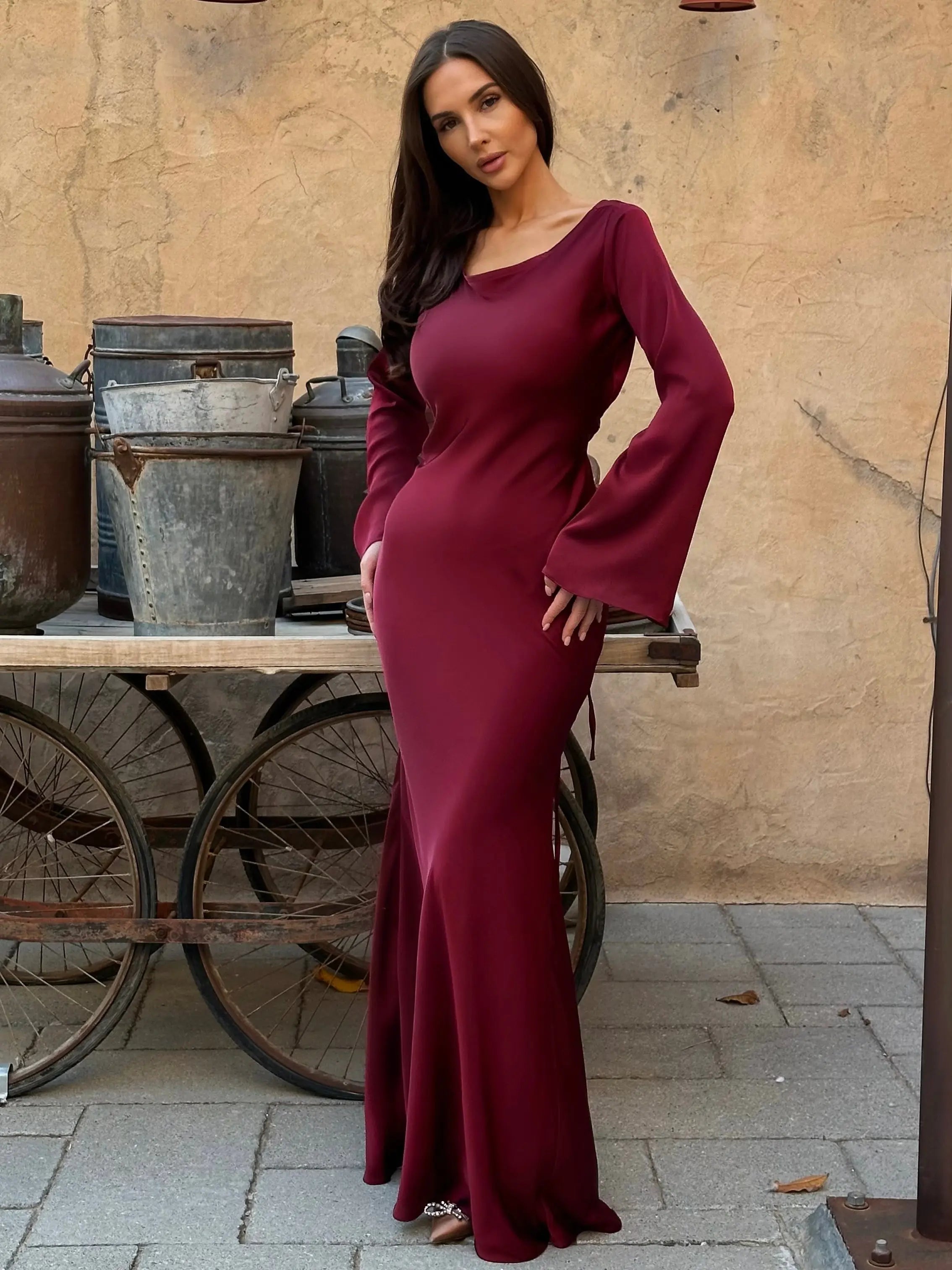 Elegant Bryllupsgjester Langermet Maxi Kjole