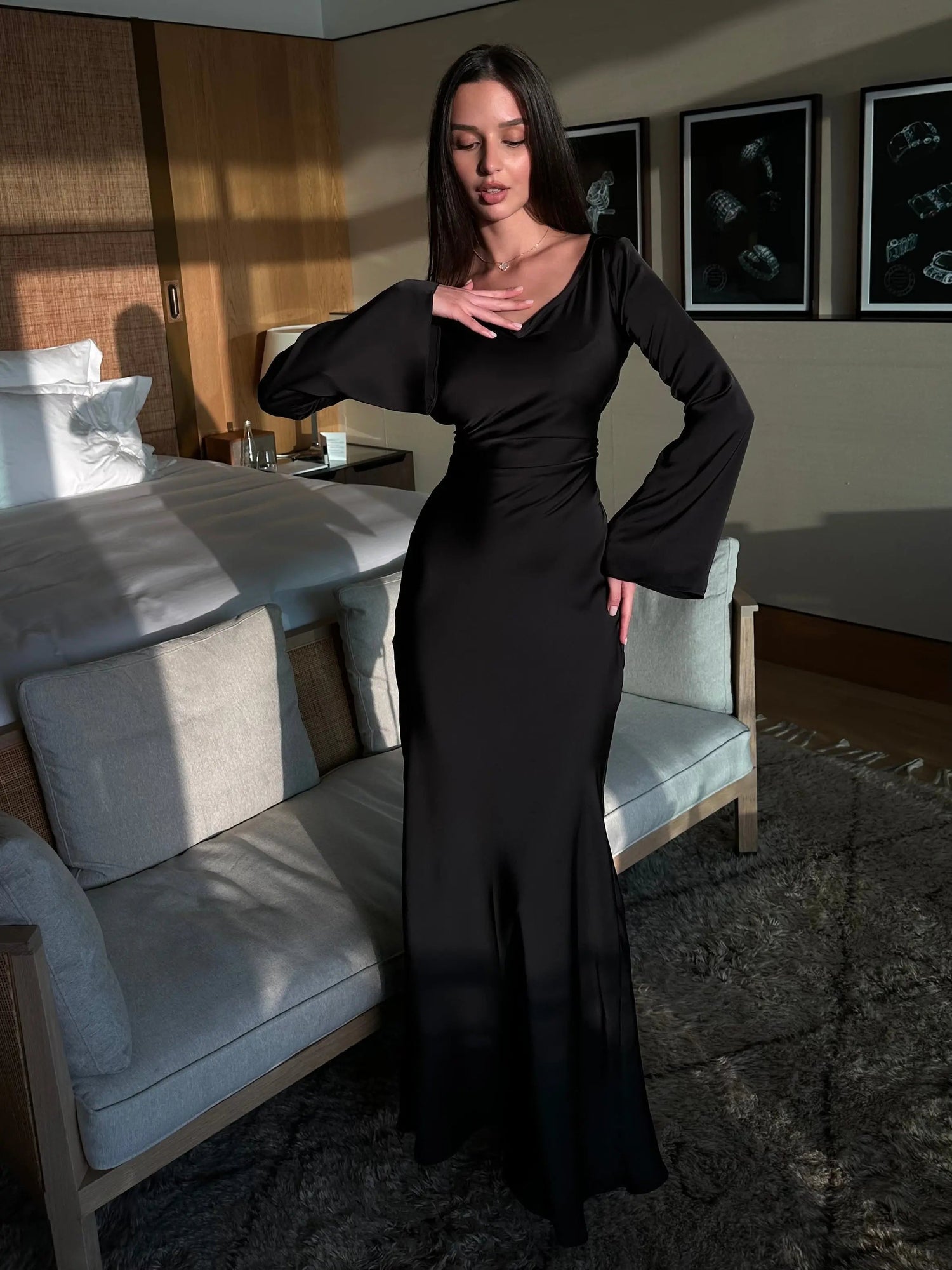 Elegant Bryllupsgjester Langermet Maxi Kjole