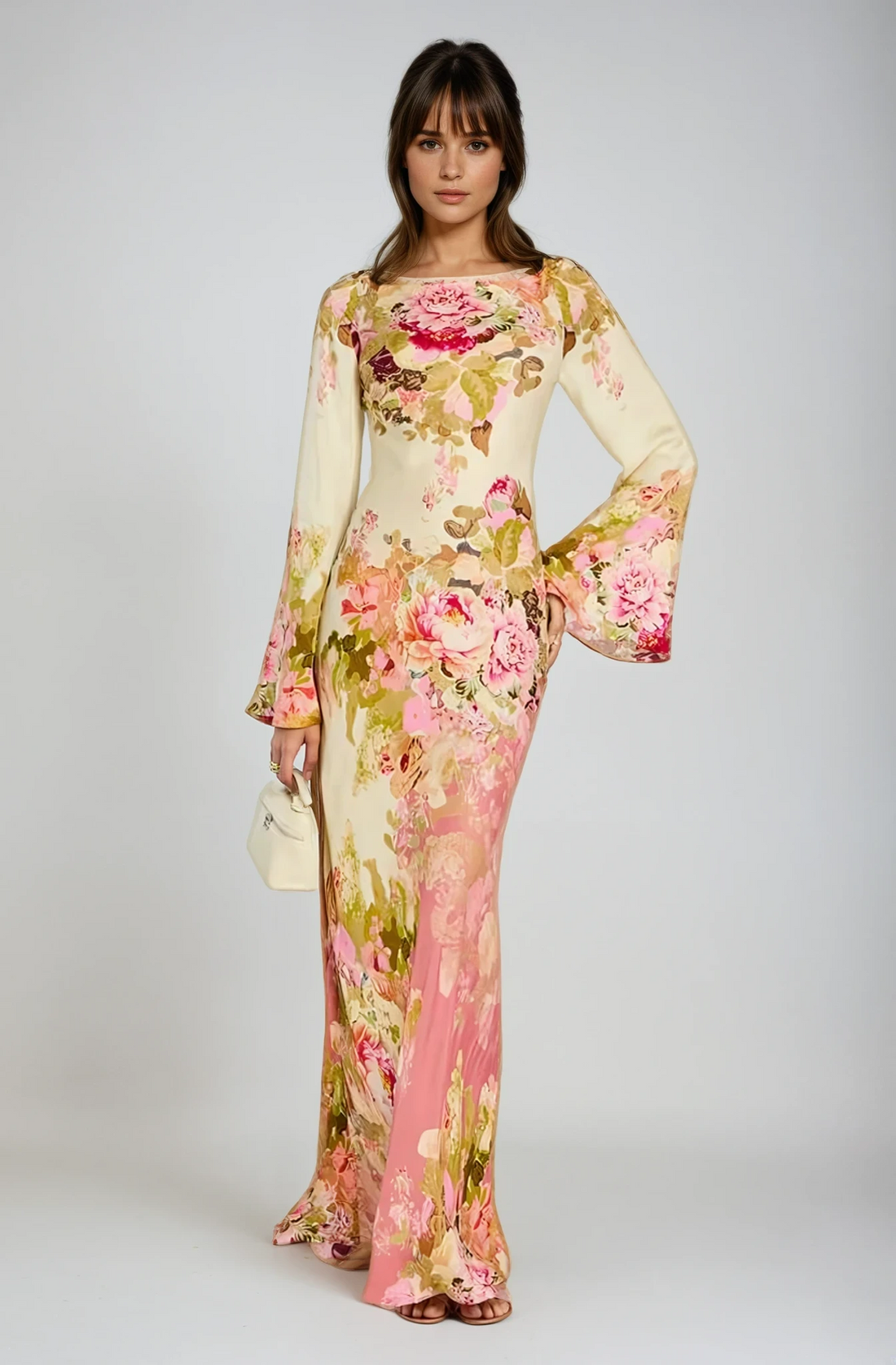 Blomstrete Bel Sleeve Kvelds Kjole