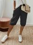 Faye | Cropped bermudashorts i lin med snøring – Svart