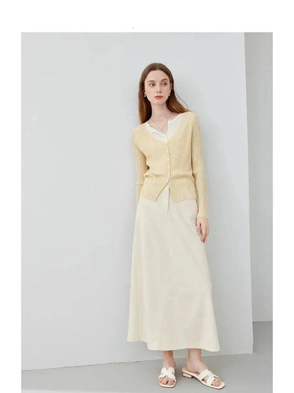 Nytt elegant langt khaki-skjørt i fransk stil