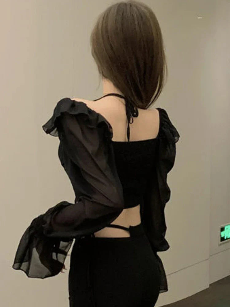 Bluse med utslåtte ermer