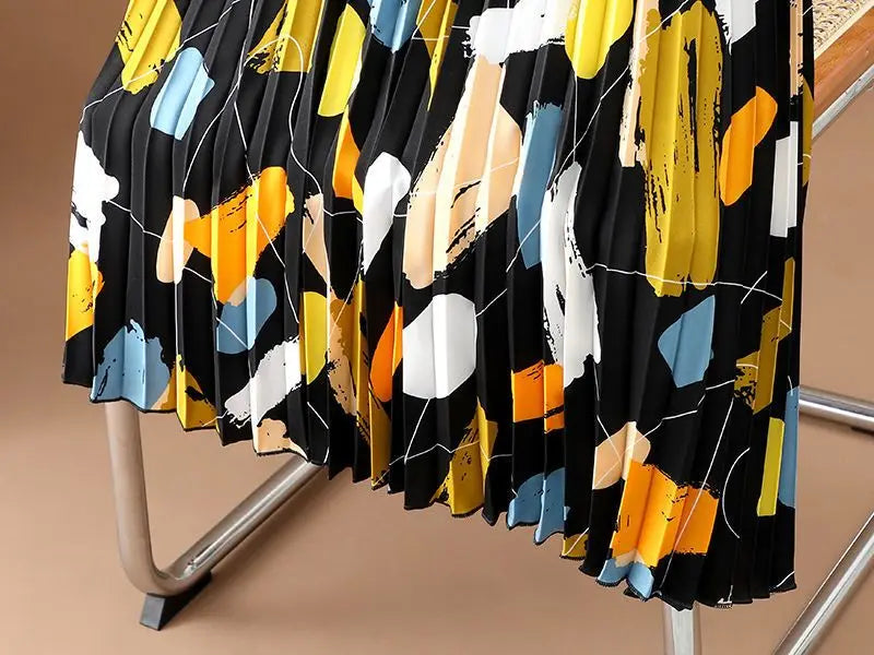 Fargerik midikjole i chiffon
