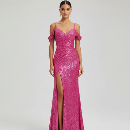 Off-Shoulder Paljetter Formell Kveldskjole Maxi Kjole