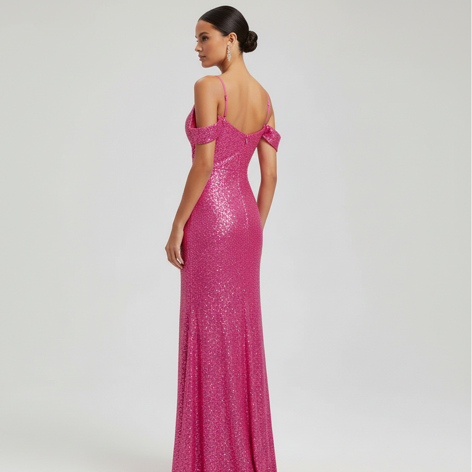 Off-Shoulder Paljetter Formell Kveldskjole Maxi Kjole
