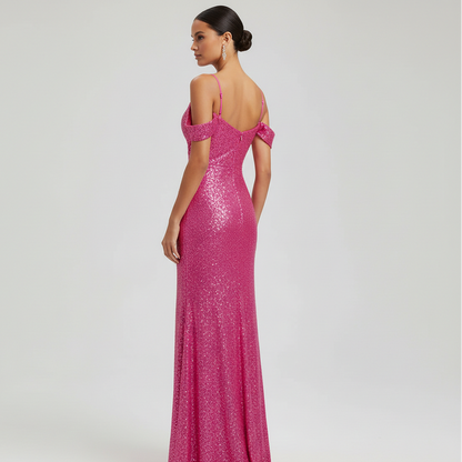 Off-Shoulder Paljetter Formell Kveldskjole Maxi Kjole