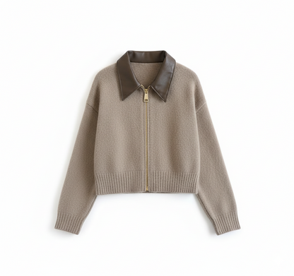 Strikkecardigan med skinnlook-krage – toveis glidelås, myk &amp; vintage-inspirert (høst/vinter)