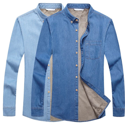 Vinter Denimskjorte for Menn – Fôret med Myk Fleece | Tøff Cowboy-skjorte i Tykk Denim som Holder Deg Varm