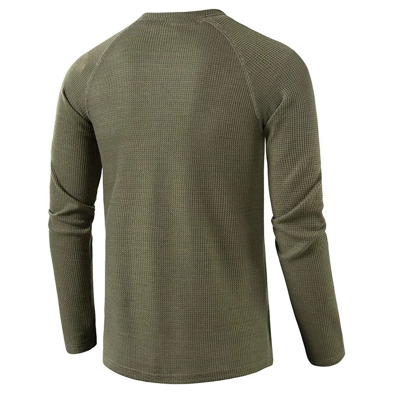 Herre T-skjorte i Vaffelstruktur – Slim Fit Langermet Henley i Bomull (Vår 2025)