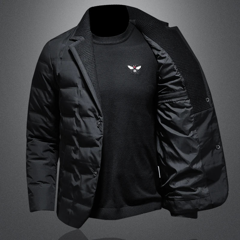 Herre Dunjakke i Blazer-stil – 90% Hvit Andedun | Tykk &amp; Varm Vinterjakke 2024