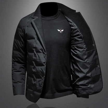 Herre Dunjakke i Blazer-stil – 90% Hvit Andedun | Tykk &amp; Varm Vinterjakke 2024