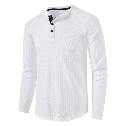 Herre T-skjorte i Vaffelstruktur – Slim Fit Langermet Henley i Bomull (Vår 2025)
