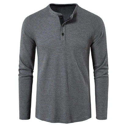Herre T-skjorte i Vaffelstruktur – Slim Fit Langermet Henley i Bomull (Vår 2025) – Vinrød