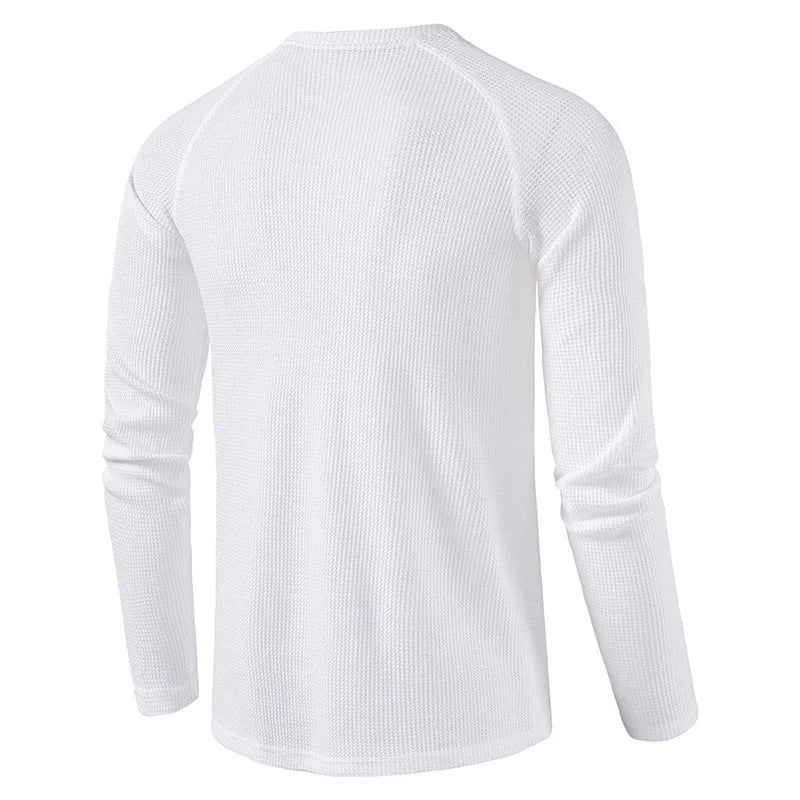 Herre T-skjorte i Vaffelstruktur – Slim Fit Langermet Henley i Bomull (Vår 2025)