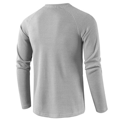 Herre T-skjorte i Vaffelstruktur – Slim Fit Langermet Henley i Bomull (Vår 2025)