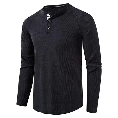 Herre T-skjorte i Vaffelstruktur – Slim Fit Langermet Henley i Bomull (Vår 2025)