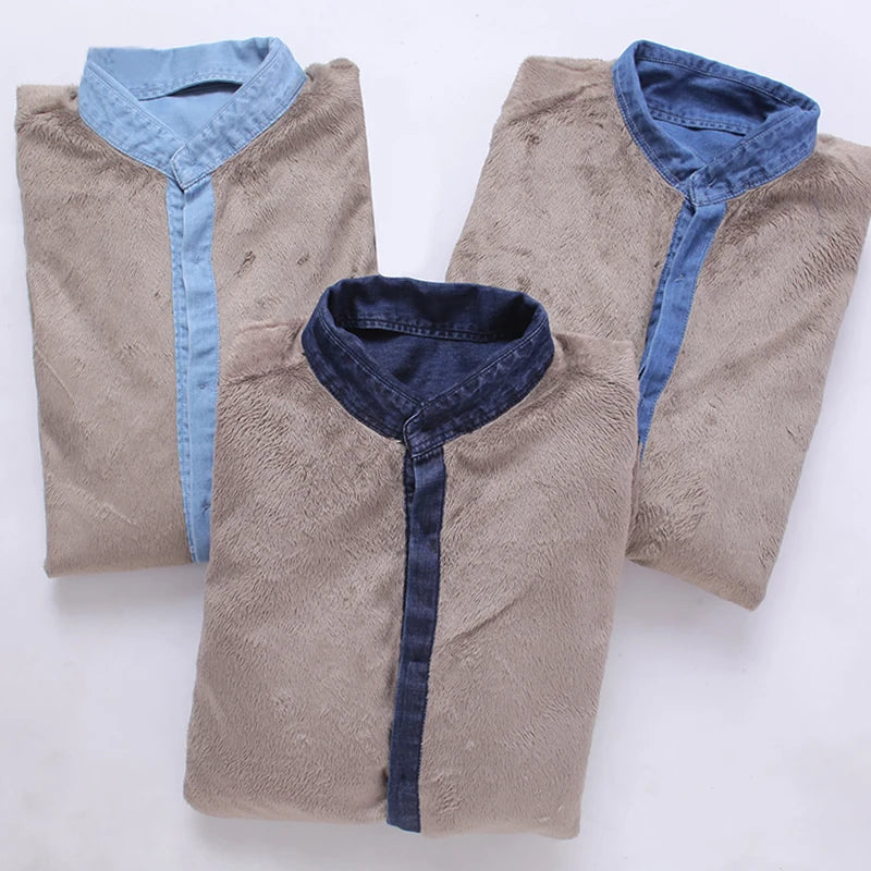 Vinter Denimskjorte for Menn – Fôret med Myk Fleece | Tøff Cowboy-skjorte i Tykk Denim som Holder Deg Varm