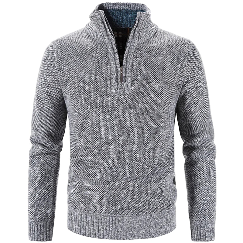 Strikkegenser for Menn – Tykk Høst/Vinter Genser med Glidelås og Høy Hals | Slim Fit &amp; Ensfarget Elegant Design