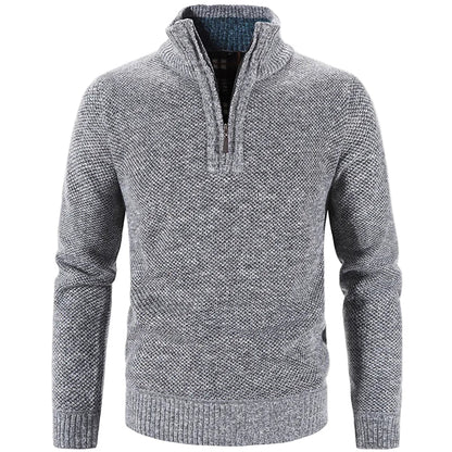 Strikkegenser for Menn – Tykk Høst/Vinter Genser med Glidelås og Høy Hals | Slim Fit &amp; Ensfarget Elegant Design